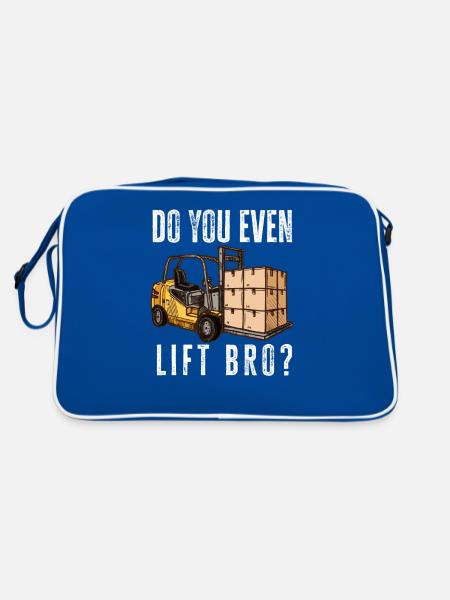 Hebe Stets Mit Deinem Gabelstapler - Retro Tasche - Blau/Weiß - Hinten