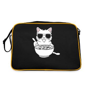 Katze Mit Sonnenbrille Isst Müsli - Retro Tasche - Schwarz/Gold - Hinten