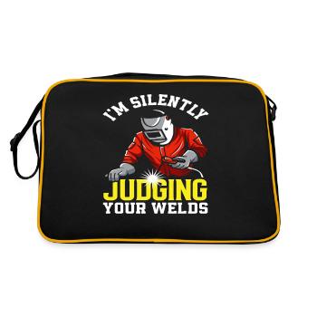 Schweißer Humor Ich Beurteile Deine Nähte - Retro Tasche - Schwarz/Gold - Hinten