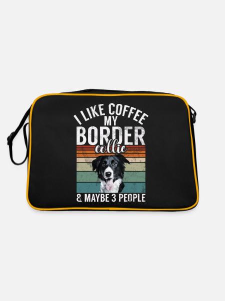 Border Collie Gifts - Retro Tasche - Schwarz/Gold - Hinten