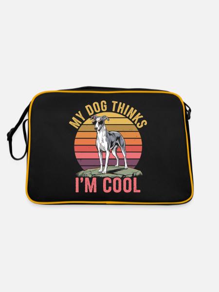 Whippet Mein Hund Denkt Das Ich Cool Bin - Retro Tasche - Schwarz/Gold - Hinten