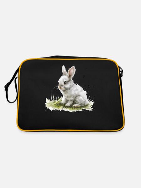 Cute Baby Bunny Watercolor - Retro Tasche - Schwarz/Gold - Hinten