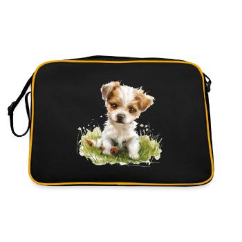 Cute Baby Dog Watercolor - Retro Tasche - Schwarz/Gold - Hinten