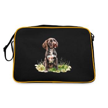 Cute Puppy German Shorthaired Pointer Watercolor - Retro Tasche - Schwarz/Gold - Hinten