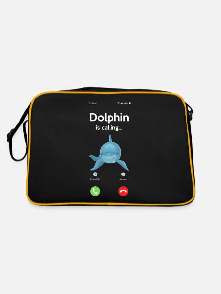 Dauphin appelant drôle d’animal motif - Sac Retro - noir/or - Dos