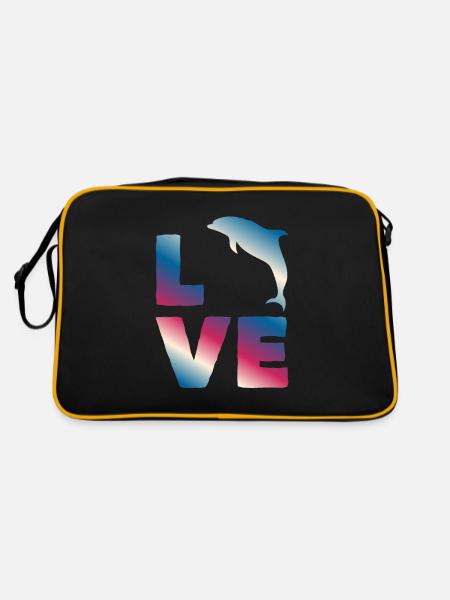 Liebe Delfin Ozean Fans Buntes Motiv - Retro Tasche - Schwarz/Gold - Hinten