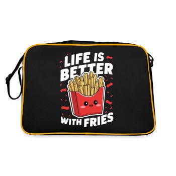 Pommes Fans - French Fries - Pommesbude - Retro Tasche - Schwarz/Gold - Hinten