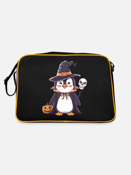 Pingouin Halloween Sorcier avec citrouille et - Sac Retro - noir/or - Dos