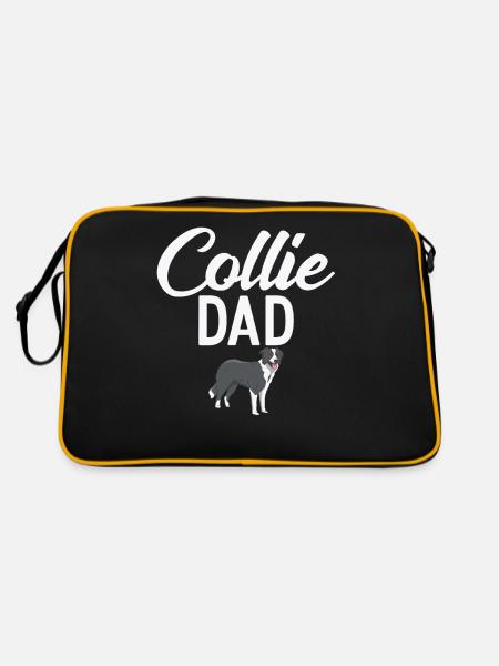 Border Collie Gifts - Retro Tasche - Schwarz/Gold - Hinten