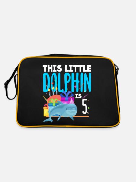 This Little Dolphin Is 5 5th Birthday - Retro Bag - black/gold - Back