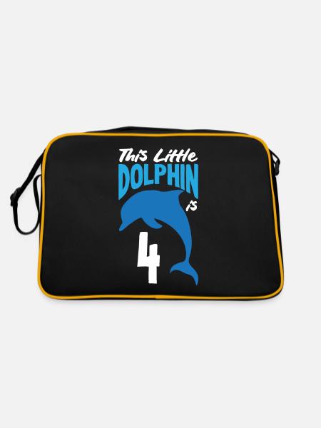 This little dolphin is 4 4th birthday - Retro Bag - black/gold - Back