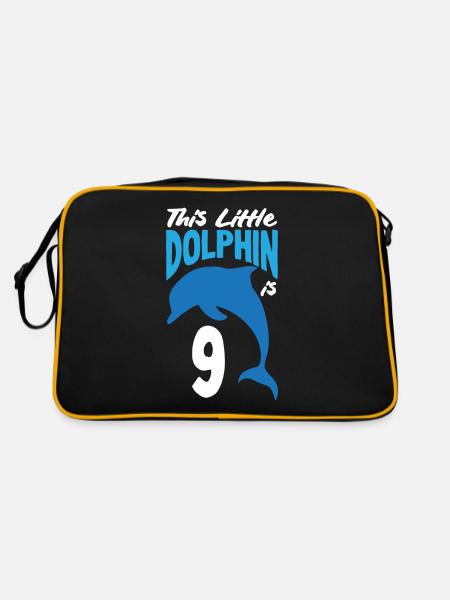 This little dolphin is 9 9th birthday - Retro Bag - black/gold - Back