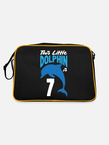 Dieser Kleine Delphin Ist 1 1. Geburtstag - Retro Tasche - Schwarz/Gold - Hinten