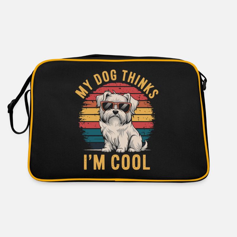 Chien maltais mon chien pense que je suis cool - Sac Retro - noir/or