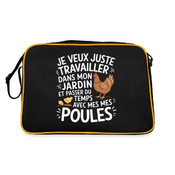 I want to work in the garden with my chickens - Retro Bag - black/gold - Back