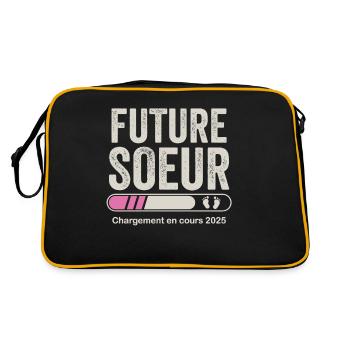 Schwangerschaftsankündigung Geschenk werdende Schwester 2025 - Retro Tasche - Schwarz/Gold - Hinten
