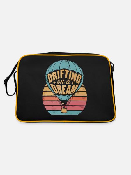 Heißluftballon Inspiration Zitat Drifting On A - Retro Tasche - Schwarz/Gold - Hinten