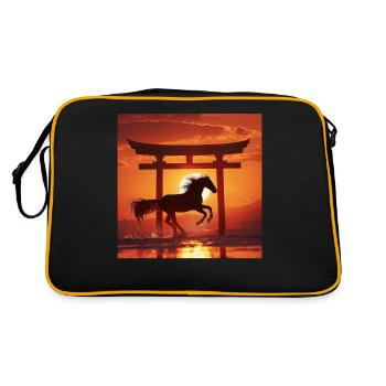 Pferd - Retro Tasche - Schwarz/Gold - Hinten