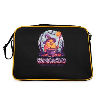 Halloween Huhn Ruhendes Hexengesicht - Retro Tasche - Schwarz/Gold - Hinten