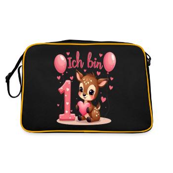 Süßes Reh Ich bin 1 Kinder 1. Geburtstag Mädchen - Retro Tasche - Schwarz/Gold - Hinten