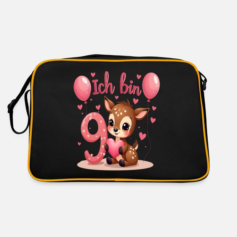Süßes Reh Ich bin 9 Kinder 9. Geburtstag Mädchen - Retro Tasche - Schwarz/Gold