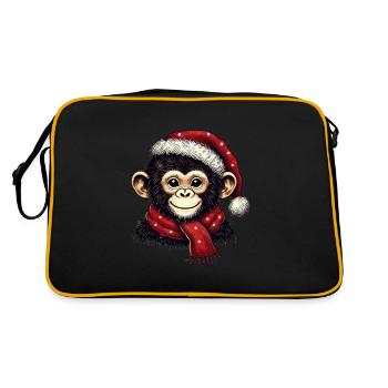Christmas chimpanzee with hat and scarf - Retro Bag - black/gold - Back