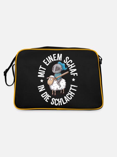 Schaf Spruch Siedler - Retro Tasche - Schwarz/Gold - Hinten