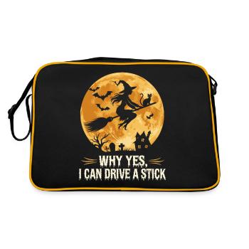Why Yes I Can Drive a Stick Funny Witch Halloween - Retro Bag - black/gold - Back