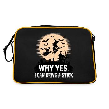 Why Yes I Can Drive a Stick Funny Witch Halloween - Retro Bag - black/gold - Back