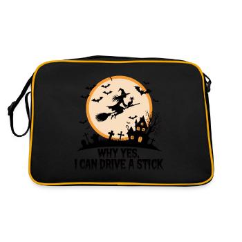 Why Yes I Can Drive a Stick Funny Witch Halloween - Retro Bag - black/gold - Back