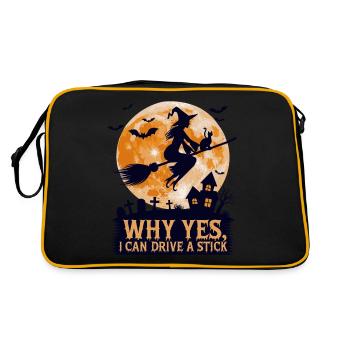 Why Yes I Can Drive a Stick Funny Witch Halloween - Retro Bag - black/gold - Back