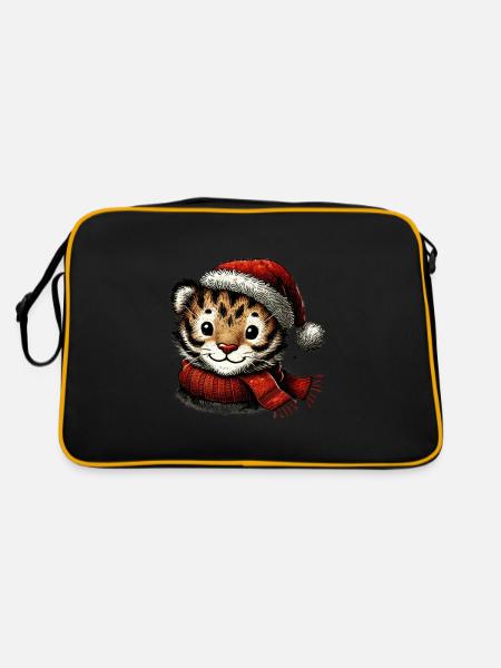 Cute Christmas tiger with hat - Retro Bag - black/gold - Back