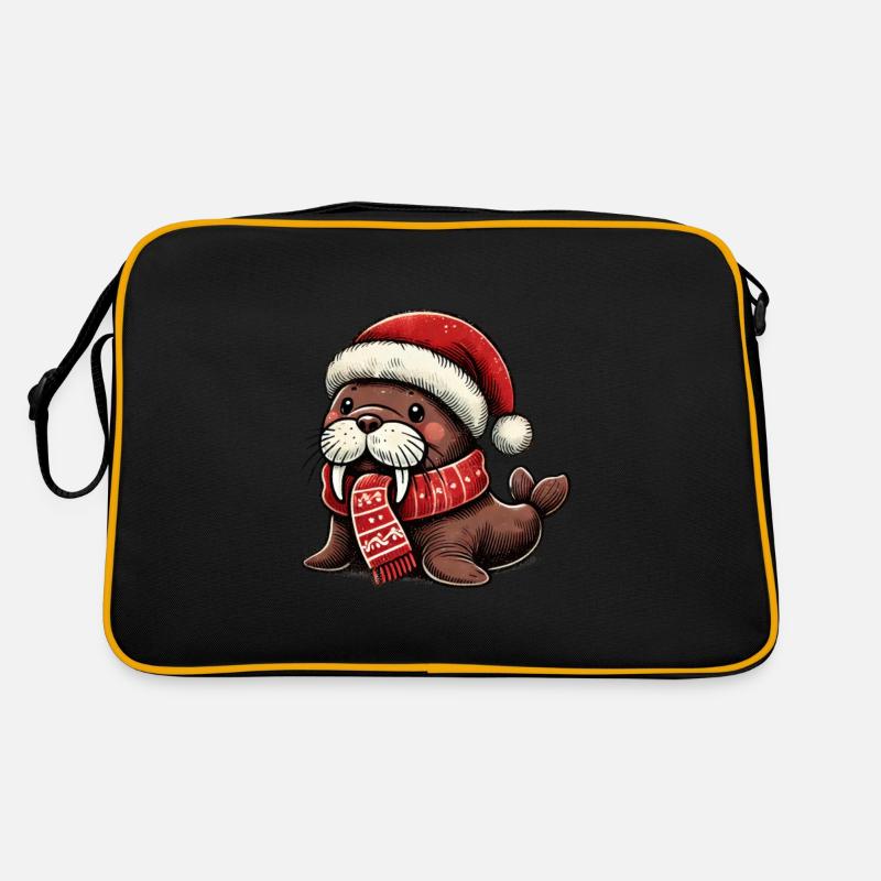 Morse mignon avec chapeau de père Noël et écharpe Sac Retro