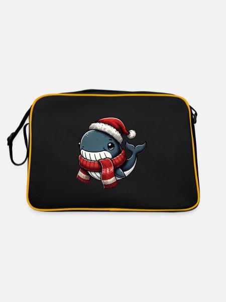 Baleine joyeuse avec chapeau et écharpe de Père Noël - Sac Retro - noir/or - Dos