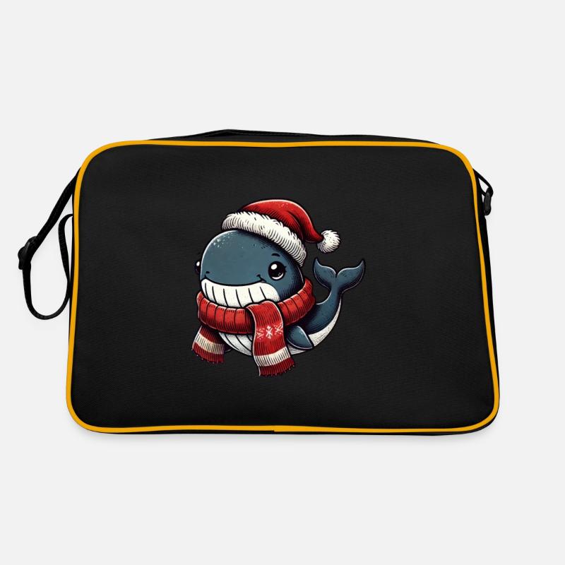 Baleine joyeuse avec chapeau et écharpe de Père Noël Sac Retro