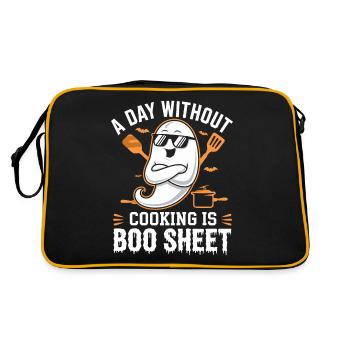 A Day Without Cooking Is Boo Sheet Ghost Halloween - Retro Tasche - Schwarz/Gold - Hinten
