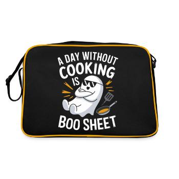 A Day Without Cooking Is Boo Sheet Ghost Halloween - Retro Tasche - Schwarz/Gold - Hinten