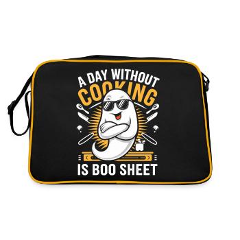 A Day Without Cooking Is Boo Sheet Ghost Halloween - Retro Tasche - Schwarz/Gold - Hinten