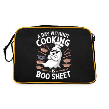 A Day Without Cooking Is Boo Sheet Ghost Halloween - Retro Tasche - Schwarz/Gold - Hinten