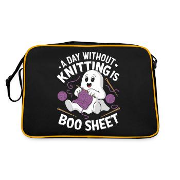 A Day Without Knitting Is Boo Sheet Ghost - Retro Tasche - Schwarz/Gold - Hinten