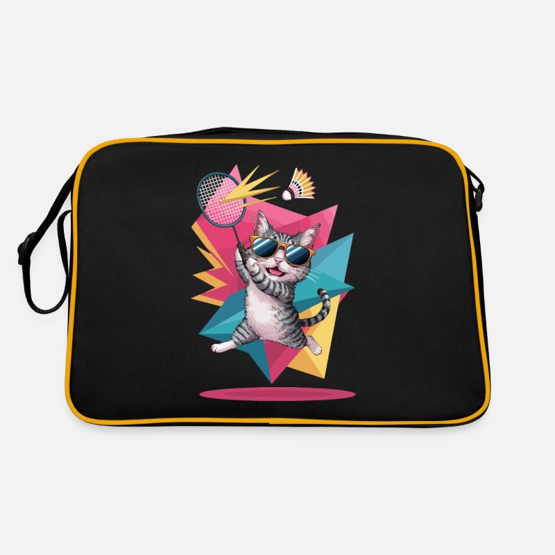 Cool cat with sunglasses doing badminton Retro Bag
