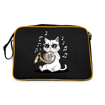 Chat avec des lunettes de soleil jouant du cor - Sac Retro - noir/or - Dos