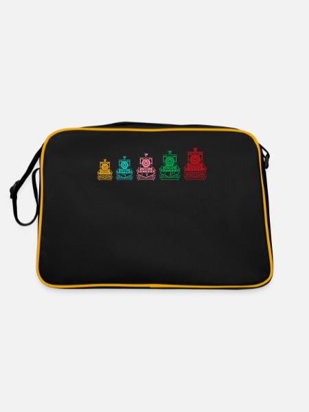 Des locomotives à vapeur colorées pour - Sac Retro - noir/or