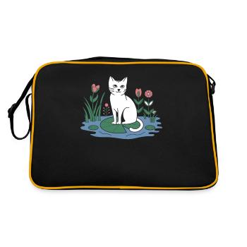 Cottagecore cat on lily pad in the garden - Retro Bag - black/gold - Back