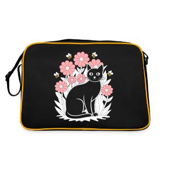 Cottagecore Idyll: Black Cat with Flowers and - Retro Bag - black/gold - Back