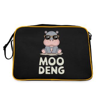 Moo Deng Hippo: Cooles Hippo mit Sonnenbrille - Retro Tasche - Schwarz/Gold - Hinten