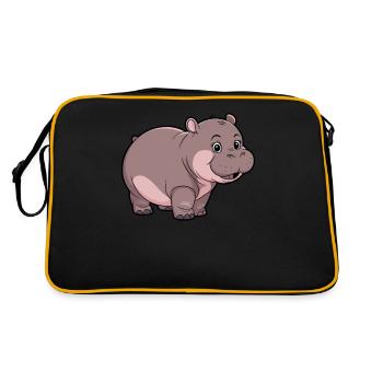 Entzückender Moo Deng Hippo mit Lächeln - Retro Tasche - Schwarz/Gold - Hinten