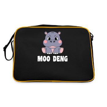 Moo Deng Hippo Lustige Illustration - Retro Tasche - Schwarz/Gold - Hinten