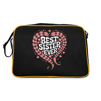 Beste Schwester Best Sister Ever Zopfmuster Herz - Retro Tasche - Schwarz/Gold - Hinten