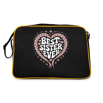 Beste Schwester Best Sister Ever Herz Zopfmuster - Retro Tasche - Schwarz/Gold - Hinten